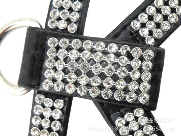Rhinestones Leather Teacup Puppy Collar